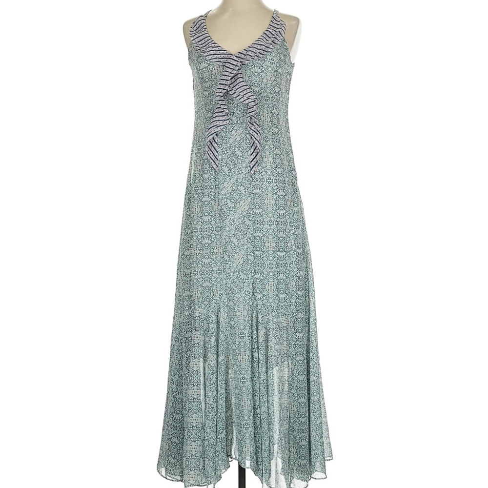 Cabi Blue Floral Patterned Sheer Women's Maxi Dress
